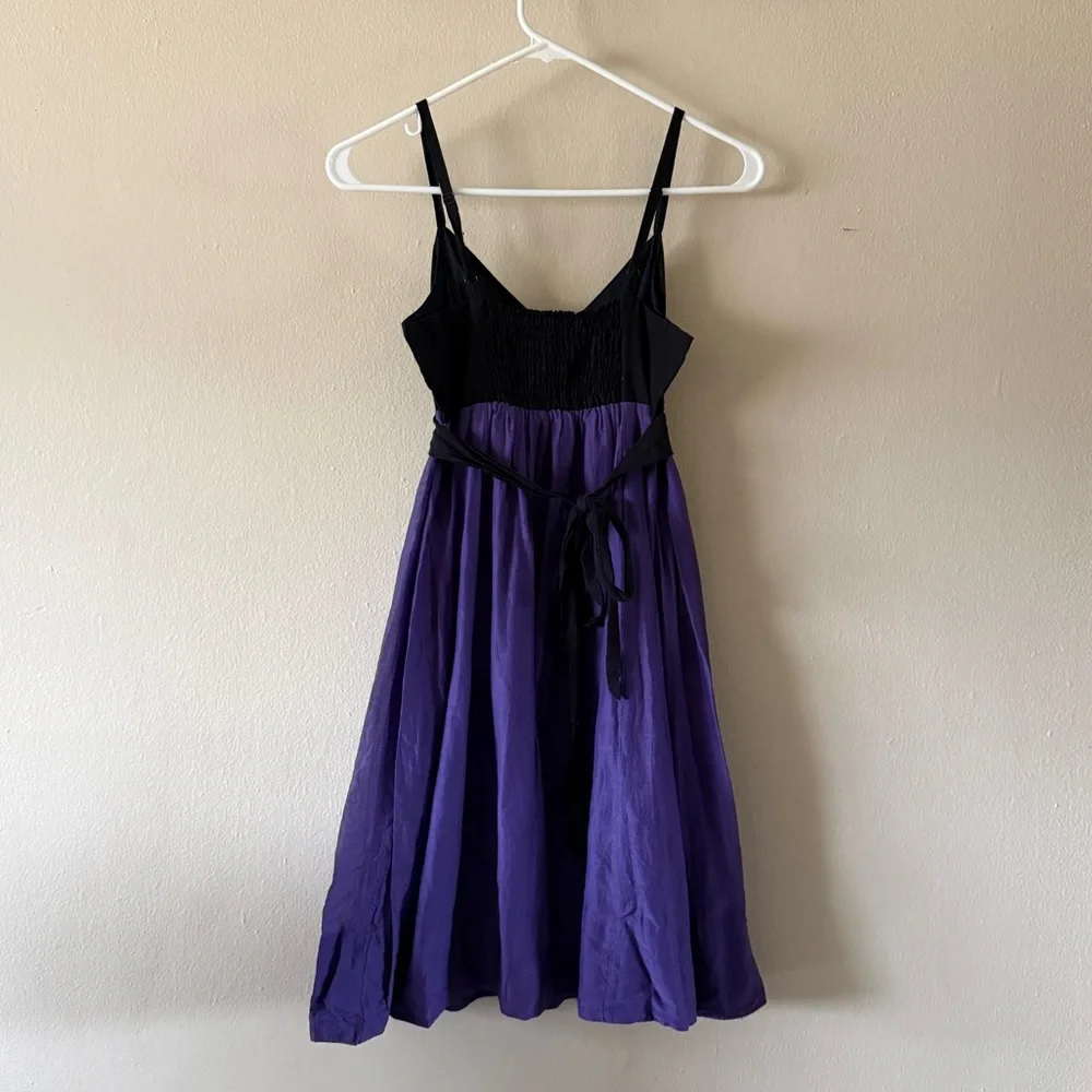 Y2K The Limited Purple Black Silk Cotton Faux Wrap Empire Waist Dress Size 0